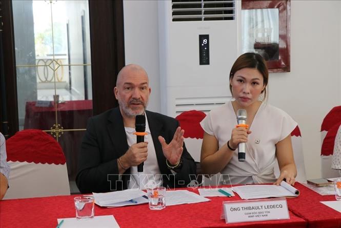 Ông Thibault Ledecq, Giám đốc Bảo tồn tại Tổ chức Quốc tế về Bảo tồn thiên nhiên (WWF) tại Việt Nam phát biểu. Ảnh: Mạnh Minh - TTXVN

