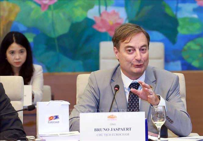 Chủ tịch EuroCham Bruno Jaspaert phát biểu. Ảnh: Tuấn Anh - TTXVN