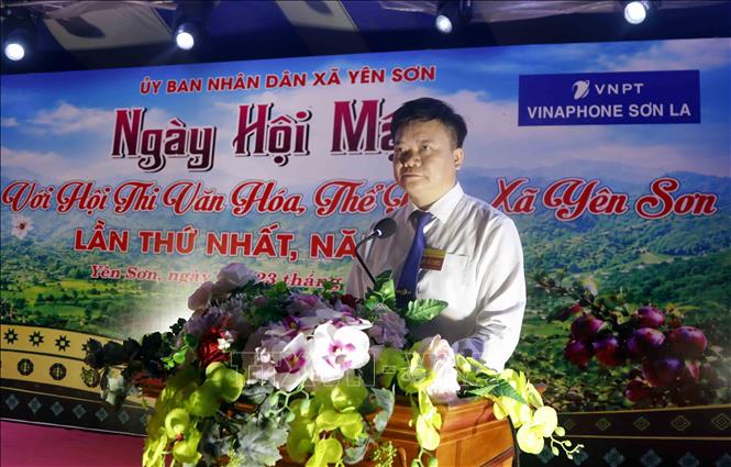 hủ tịch Ủy ban nhân dân xã Yên Sơn Lò Thế Thi phát biểu. Ảnh: Quang Quyết - TTXVN