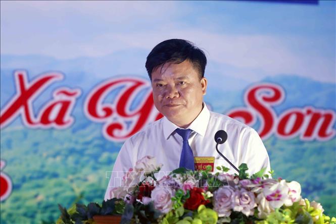 Chủ tịch Ủy ban nhân dân xã Yên Sơn Lò Thế Thi phát biểu. Ảnh: Quang Quyết - TTXVN