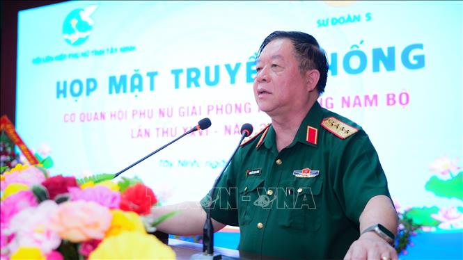 Đại tướng Nguyễn Trọng Nghĩa, Ủy viên Bộ Chính trị, Bí thư Trung ương Đảng, Chủ nhiệm Tổng cục Chính trị Quân đội Nhân dân Việt Nam phát biểu. Ảnh: Minh Phú - TTXVN 