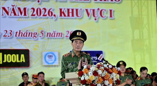 Thượng tướng Lê Quốc Hùng, Thứ trưởng Bộ Công an phát biểu tại lễ khai mạc. Ảnh: Thanh Vân - TTXVN.