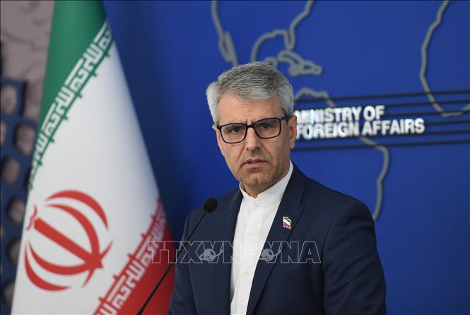 Người phát ngôn Bộ Ngoại giao Iran Esmaeil Baghaei phát biểu tại cuộc họp báo ở Tehran. Ảnh: THX/TTXVN