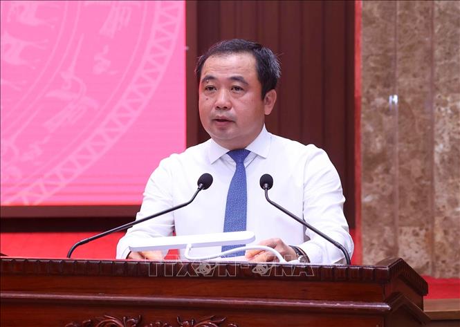 Bí thư Thành ủy Hà Nội Trần Đức Thắng phát biểu chỉ đạo và giao nhiệm vụ. Ảnh: Văn Điệp – TTXVN