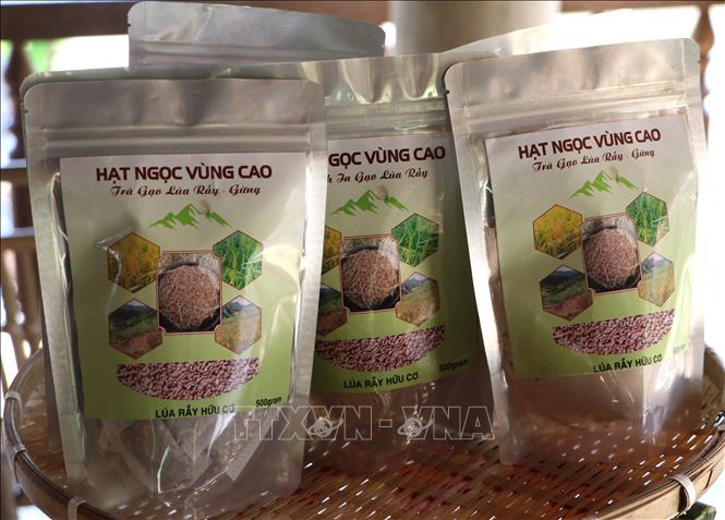 Các sản phẩm từ gạo lúa rẫy của học sinh Trường PTDTBT Tiểu học và THCS Sơn Tân. Ảnh: Đinh Hương - TTXVN