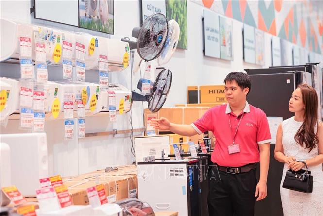 Khách hàng lựa chọn, tìm mua điều hoà tại siêu thị AEON Long Biên. Ảnh: Hoàng Hiếu - TTXVN