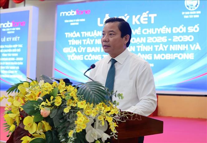 Phó Chủ tịch UBND tỉnh Tây Ninh ông Phạm Tấn Hòa phát biểu tại buổi lễ. Ảnh: Đức Hạnh - TTXVN 