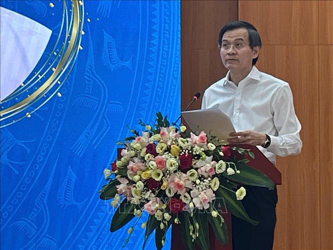 PGS, TS Đoàn Minh Huấn, Ủy viên Bộ Chính trị, Giám đốc Học viện Chính trị quốc gia Hồ Chí Minh phát biểu. Ảnh: Thanh Hương - TTXVN