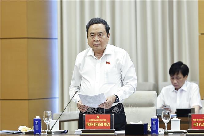 Uỷ viên Bộ Chính trị, Bí thư Đảng uỷ Quốc hội, Chủ tịch Quốc hội Trần Thanh Mẫn phát biểu. Ảnh: Doãn Tấn - TTXVN