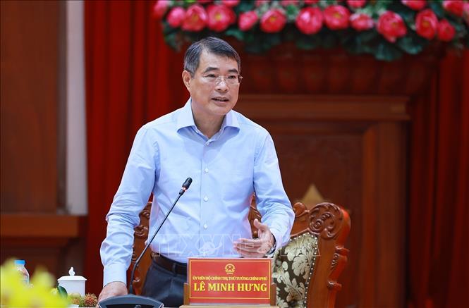 Thủ tướng Lê Minh Hưng phát biểu tại buổi làm việc với Ban Thường vụ Tỉnh uỷ Đồng Tháp. Ảnh: Dương Giang – TTXVN