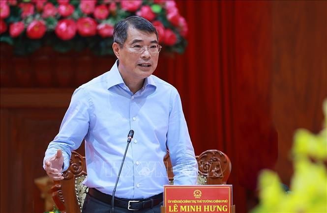 Thủ tướng Lê Minh Hưng kết luận buổi làm việc với Ban Thường vụ Tỉnh uỷ Đồng Tháp. Ảnh: Dương Giang – TTXVN