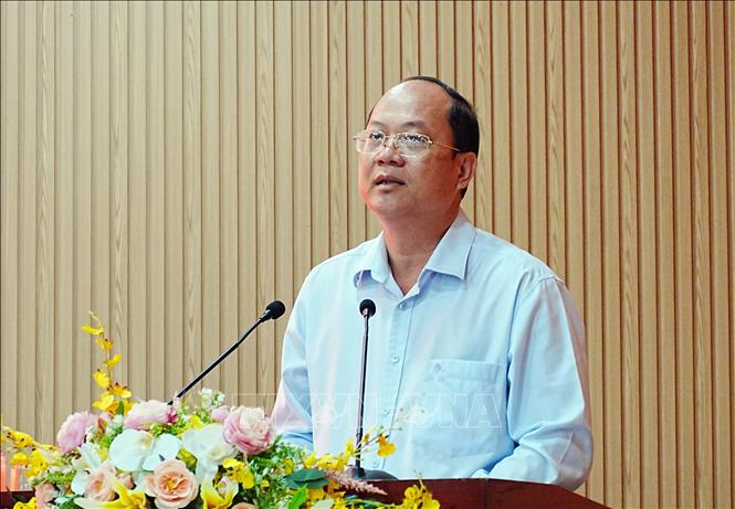 Ông Nguyễn Hồ Hải, Bí thư Tỉnh ủy Cà Mau phát biểu tại hội nghị. Ảnh: Trung Hiếu- TTXVN