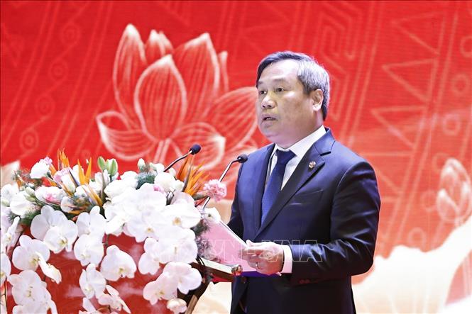 Chủ tịch UBND thành phố Hà Nội Vũ Đại Thắng phát biểu chào mừng hội nghị. Ảnh: Doãn Tấn - TTXVN