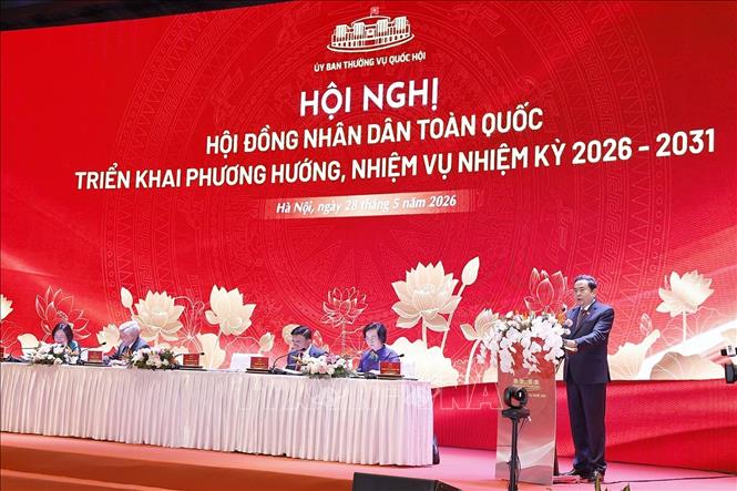 Chủ tịch Quốc hội Trần Thanh Mẫn phát biểu kết luận hội nghị. Ảnh: Doãn Tấn - TTXVN