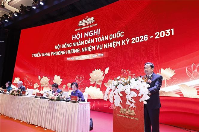 Chủ tịch Quốc hội Trần Thanh Mẫn phát biểu kết luận hội nghị. Ảnh: Doãn Tấn - TTXVN