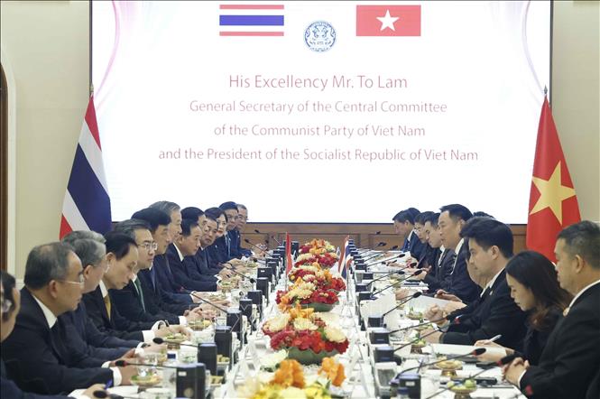 Tổng Bí thư, Chủ tịch nước Tô Lâm hội đàm chính thức với Thủ tướng Thái Lan Anutin Charnvirakul. Ảnh: Thống Nhất – TTXVN