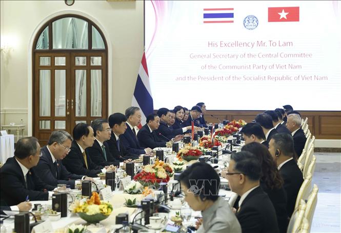 Tổng Bí thư, Chủ tịch nước Tô Lâm hội đàm chính thức với Thủ tướng Thái Lan Anutin Charnvirakul. Ảnh: Thống Nhất – TTXVN