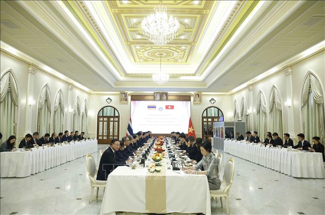 Tổng Bí thư, Chủ tịch nước Tô Lâm và Thủ tướng Thái Lan Anutin Charnvirakul cùng đoàn đại biểu cấp cao hai nước hội đàm chính thức. Ảnh: Thống Nhất – TTXVN