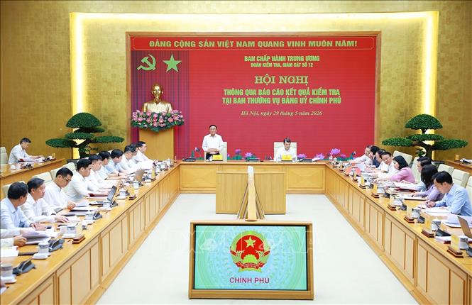 Hội nghị thông qua báo cáo kết quả kiểm tra tại Ban Thường vụ Đảng uỷ Chính phủ. Ảnh: Dương Giang – TTXVN