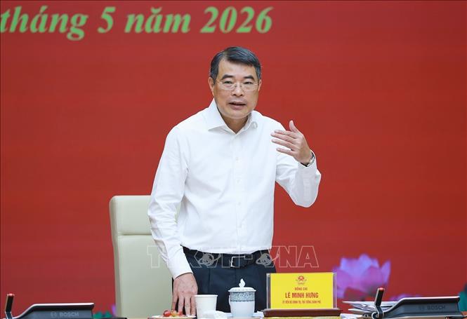  Đồng chí Lê Minh Hưng, Ủy viên Bộ Chính trị, Bí thư Đảng ủy, Thủ tướng Chính phủ phát biểu. Ảnh: Dương Giang – TTXVN 
