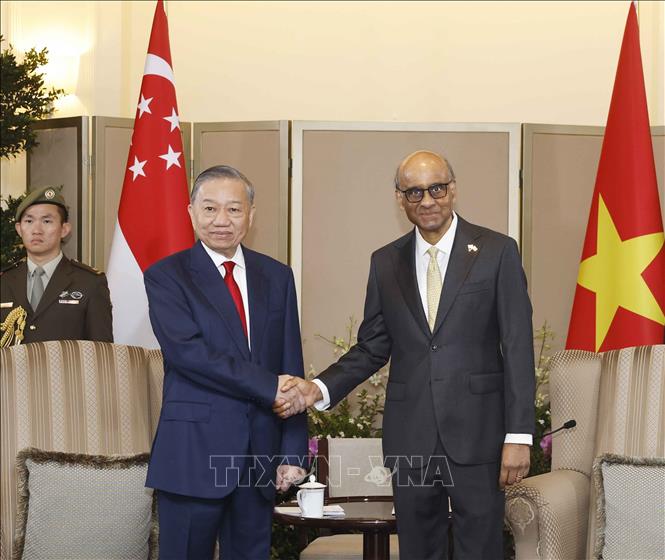 Tổng Bí thư, Chủ tịch nước Tô Lâm và Tổng thống Singapore Tharman Shanmugaratnam. Ảnh: Thống Nhất – TTXVN