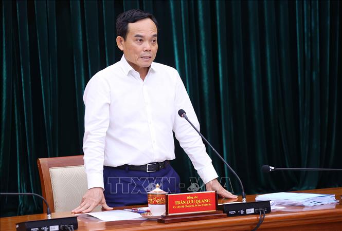 Đồng chí Trần Lưu Quang, Ủy viên Bộ Chính trị, Bí thư Thành ủy Thành phố Hồ Chí Minh phát biểu. Ảnh: Văn Điệp – TTXVN