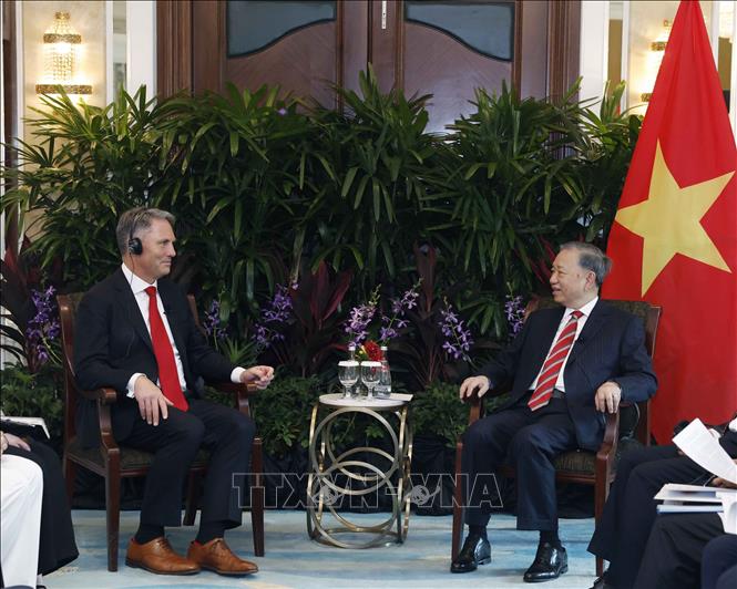 Tổng Bí thư, Chủ tịch nước Tô Lâm tiếp Phó Thủ tướng, Bộ trưởng Quốc phòng Australia Richard Marles. Ảnh: Thống Nhất – TTXVN