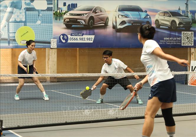 Các vận động viên tranh tài các hạng mục môn Pickleball. Ảnh: Danh Lam -TTXVN