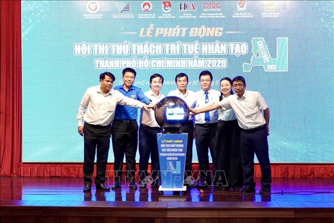 Nghi thức phát động hội thi “Thử thách Trí tuệ nhân tạo (AI Challenge)” lần thứ 7 năm 2026. Ảnh: Trung Tuyến - TTXVN