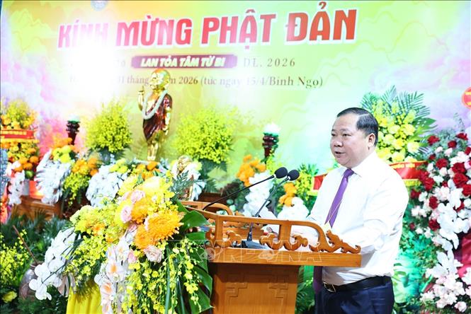 Phó Chủ tịch Ủy ban Trung ương MTTQ Việt Nam Nguyễn Phi Long phát biểu tại buổi lễ. Ảnh: Minh Đức - TTXVN