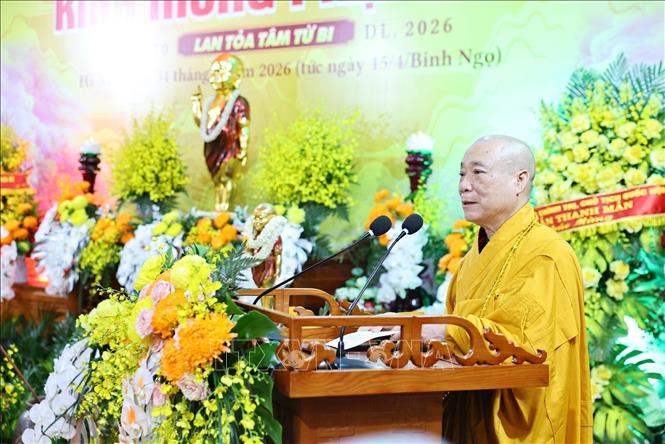 Hòa thượng Thích Bảo Nghiêm - Phó Chủ tịch Hội đồng Trị sự Trung ương Giáo hội Phật giáo Việt Nam, Trưởng Ban Hoằng pháp TW, Trưởng Ban Trị sự Giáo hội Phật giáo Việt Nam TP Hà Nội tuyên đọc diễn văn Phật đản, Phật lịch 2570 - Dương lịch 2026. Ảnh: Minh Đức - TTXVN