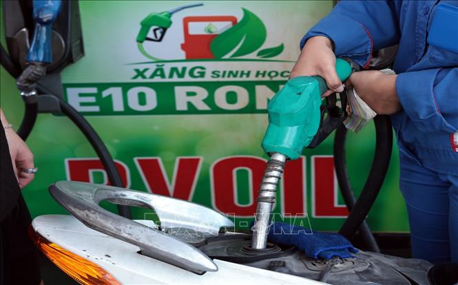 Xăng sinh học E10 được bán tại một điểm kinh doanh xăng dầu của PVOIL. Ảnh: Trần Việt - TTXVN
