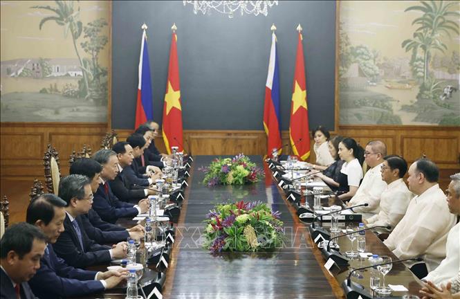 Tổng Bí thư, Chủ tịch nước Tô Lâm và Tổng thống Philippines Ferdinand Romualdez Marcos Jr. hội đàm cấp Nhà nước. Ảnh: Thống Nhất – TTXVN