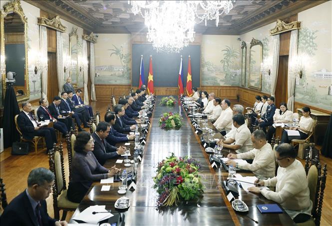 Tổng Bí thư, Chủ tịch nước Tô Lâm và Tổng thống Philippines Ferdinand Romualdez Marcos Jr. hội đàm cấp Nhà nước. Ảnh: Thống Nhất – TTXVN