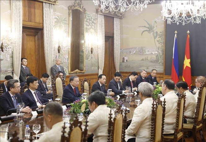 Tổng Bí thư, Chủ tịch nước Tô Lâm và Tổng thống Philippines Ferdinand Romualdez Marcos Jr. hội đàm cấp Nhà nước. Ảnh: Thống Nhất – TTXVN