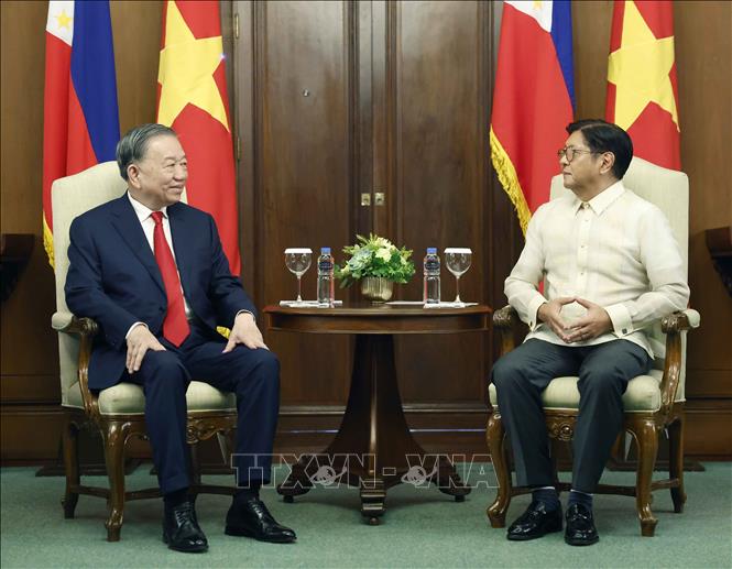 Tổng Bí thư, Chủ tịch nước Tô Lâm và Tổng thống Philippines Ferdinand Romualdez Marcos Jr. hội đàm hẹp. Ảnh: Thống Nhất – TTXVN