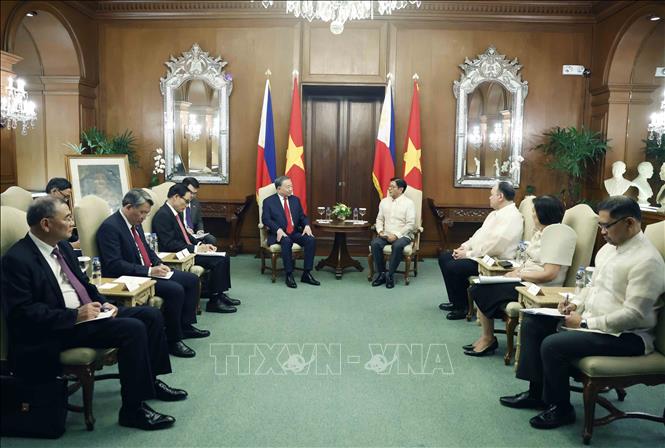 Tổng Bí thư, Chủ tịch nước Tô Lâm và Tổng thống Philippines Ferdinand Romualdez Marcos Jr. hội đàm hẹp. Ảnh: Thống Nhất – TTXVN