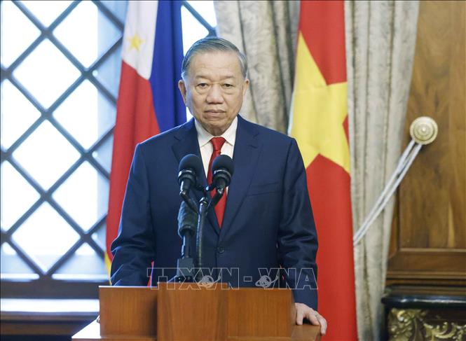 Tổng Bí thư, Chủ tịch nước Tô Lâm phát biểu tại cuộc gặp gỡ báo chí, thông báo kết quả hội đàm. Ảnh: Thống Nhất – TTXVN