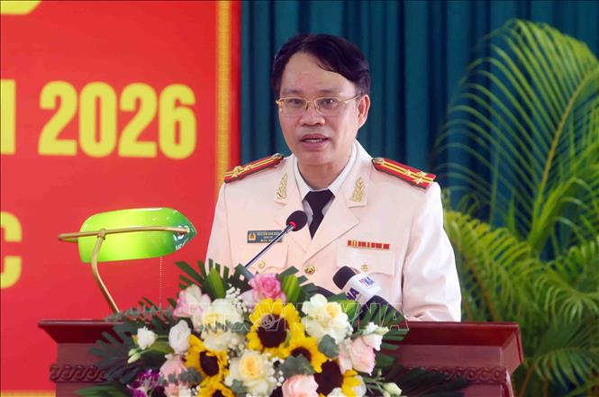 Thượng tá Nguyễn Văn Điều, Giám thị trại giam Thanh Xuân phát biểu. Ảnh: Phạm Kiên - TTXVN