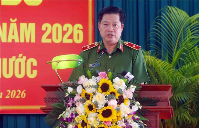 Thiếu tướng Nguyễn Thanh Trường, Cục trưởng Cục Cảnh sát quản lý trại giam, cơ sở giáo dục bắt buộc, trường giáo dưỡng phát biểu. Ảnh: Phạm Kiên - TTXVN