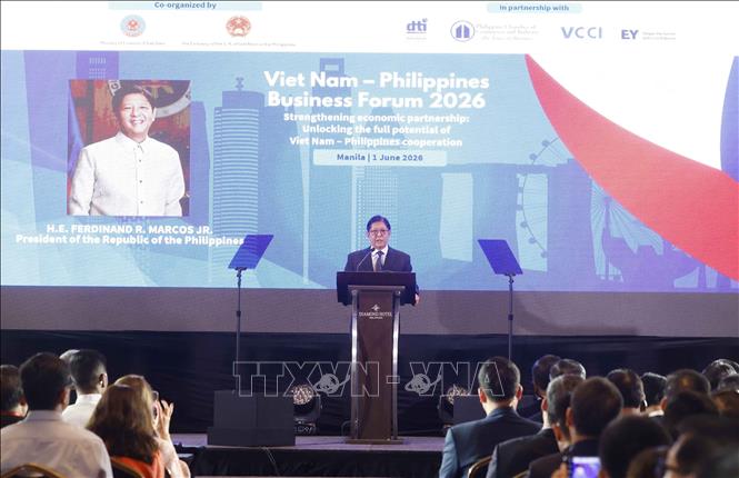 Tổng thống Philippines Ferdinand Romualdez Marcos Jr. phát biểu tại Diễn đàn Doanh nghiệp Việt Nam - Philippines. Ảnh: Thống Nhất – TTXVN