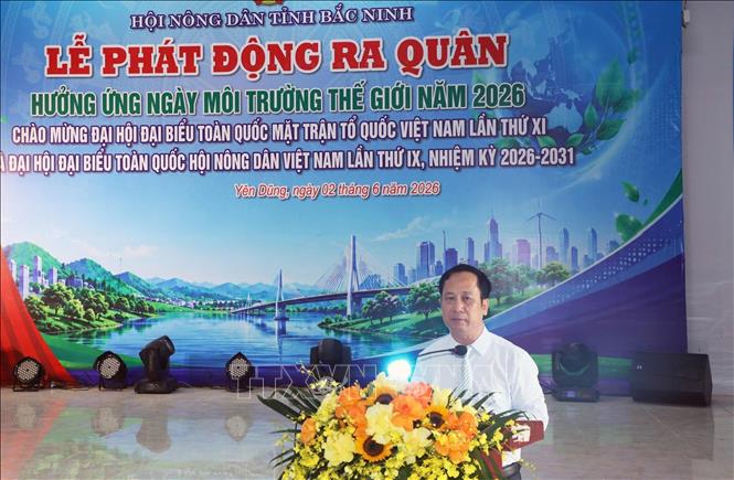 Phó Chủ tịch Hội Nông dân tỉnh Bắc Ninh Đào Duy Hữu phát biểu tại lễ phát động. Ảnh: Việt Hùng – TTXVN
