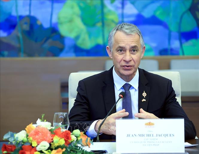 Chủ nhiệm Uỷ ban Quốc phòng và các lực lượng vũ trang Hạ viện Pháp Jean-Michel Jacques phát biểu. Ảnh: Tuấn Anh - TTXVN
