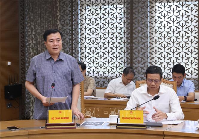 Thứ trưởng Bộ Công Thương Nguyễn Sinh Nhật Tân báo cáo về tình hình triển khai, phân phối xăng E10. Ảnh: Lâm Khánh - TTXVN