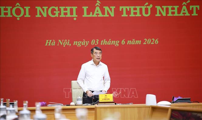 Ủy viên Bộ Chính trị, Bí thư Đảng uỷ, Thủ tướng Chính phủ Lê Minh Hưng chủ trì Hội nghị lần thứ nhất BCH Đảng bộ Chính phủ. Ảnh: Dương Giang – TTXVN
