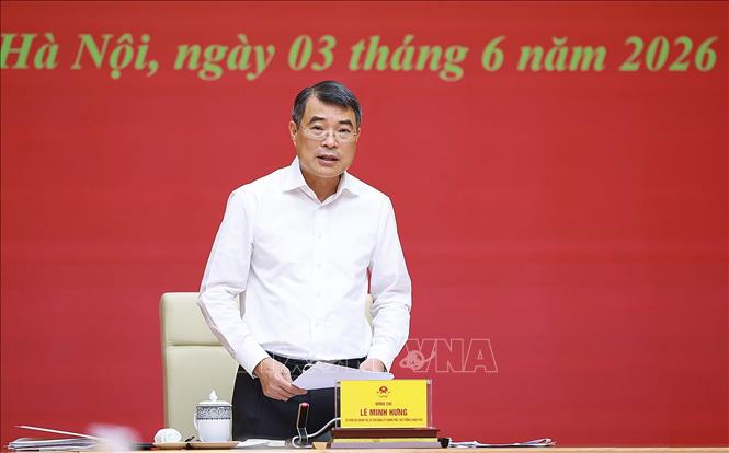 Ủy viên Bộ Chính trị, Bí thư Đảng uỷ, Thủ tướng Chính phủ Lê Minh Hưng chủ trì Hội nghị lần thứ nhất BCH Đảng bộ Chính phủ. Ảnh: Dương Giang – TTXVN
