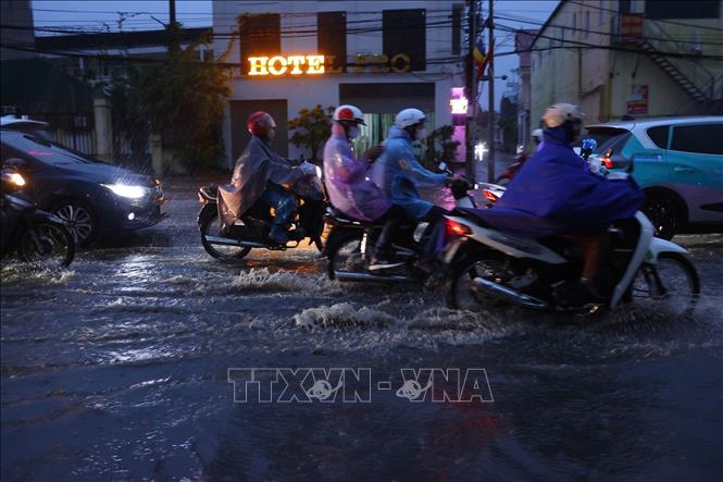 Mưa lớn gây ngập cục bộ trên địa bàn xã Đan Phượng. Ảnh: Văn Điệp - TTXVN