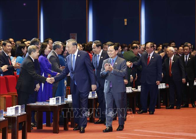 Tổng Bí thư, Chủ tịch nước Tô Lâm và các đồng chí lãnh đạo, nguyên lãnh đạo Đảng, Nhà nước đến dự Phiên trọng thể Đại hội XIV Công đoàn Việt Nam. Ảnh: Thống Nhất – TTXVN