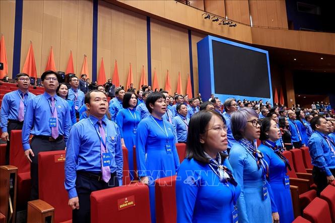 Đại biểu thực hiện nghi thức chào cờ. Ảnh: Tuấn Anh - TTXVN