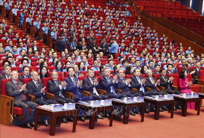 Tổng Bí thư, Chủ tịch nước Tô Lâm và các đồng chí lãnh đạo, nguyên lãnh đạo Đảng, Nhà nước dự Đại hội. Ảnh: Thống Nhất – TTXVN